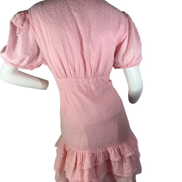 NEON Rose Ruffle V-Neck Pink Fit and Flair Dress with Swiss Dots & Ruffle Hem L - Picture 5 of 14